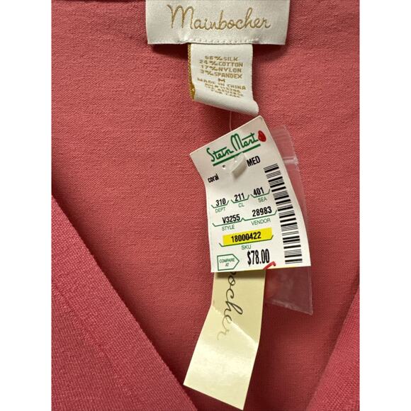 MAINBOCHER Women’s M Pink Coral Lightweight 3/4 Sleeve V-Neck Cardigan Sweater - Picture 2 of 8